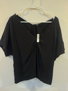 NWT Madewell Black V-Neck Short Sleeve Blouse Sz 14